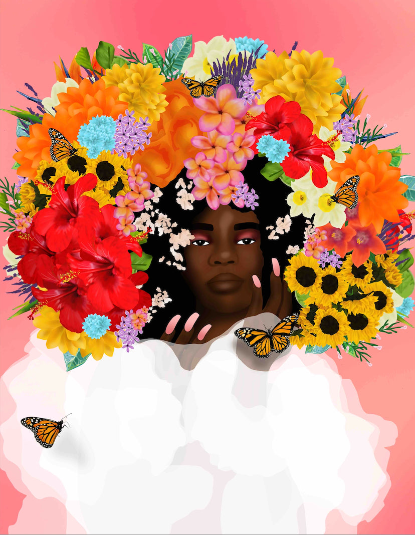 Puzzle of a Black woman surrounded by flowers