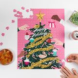 Near completed puzzle with a snack and a succulent