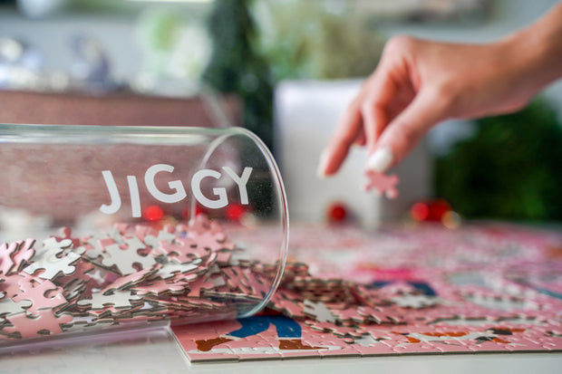 JIGGY jar with puzzle pieces
